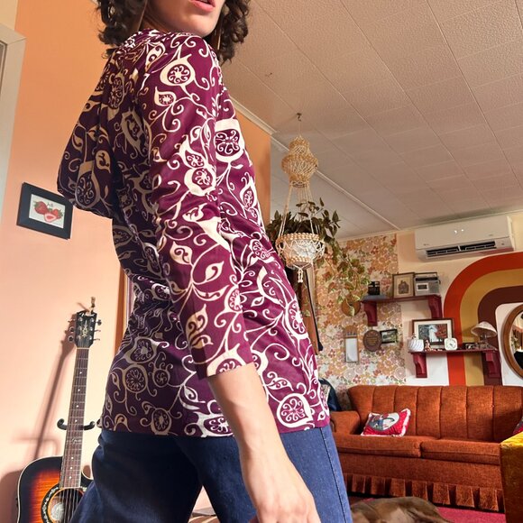 1970s vintage swirl print hooded tunic with bellsleeves from June Gale - made in - Picture 2 of 16
